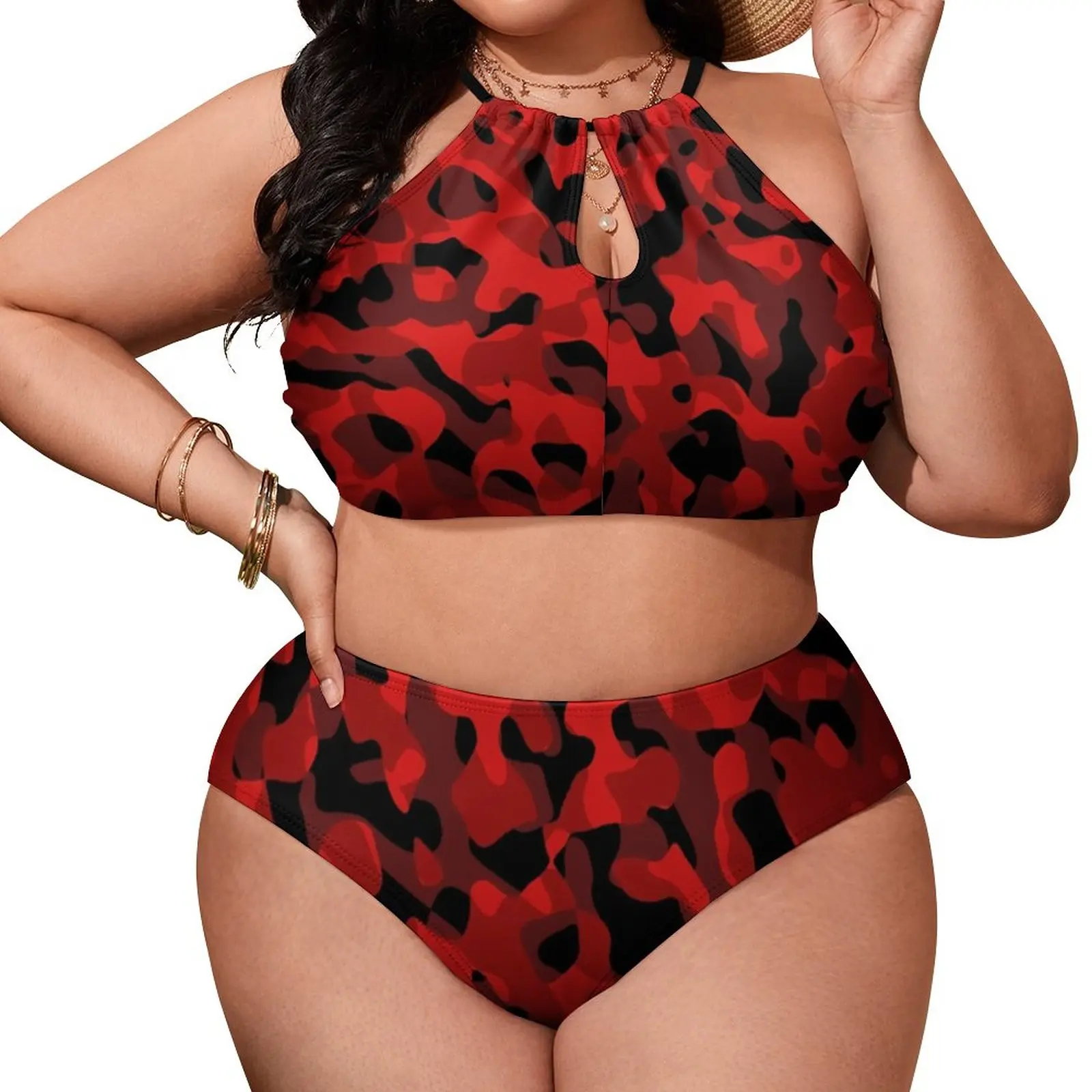 

Sexy Red Black Camouflage Bikinis Set Colorful Camo Bikini Swimsuit Push Up Funny Swimwear High Cut Design Swimsuits Beach Wear