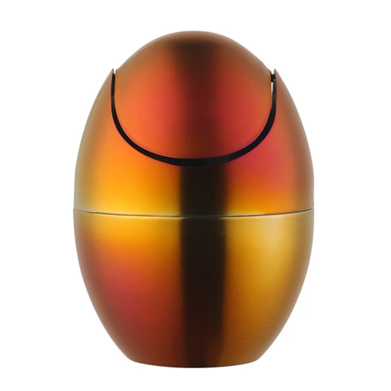 

Mini Stainless Steel Trash Can Flip Lid Egg Shaped Garbage Bin Container