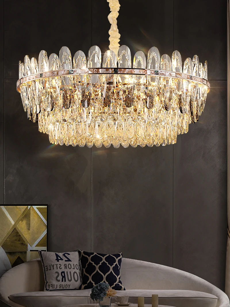 

Modern crystal living room chandelier American luxury room decoration LED Shell elements hall lighting