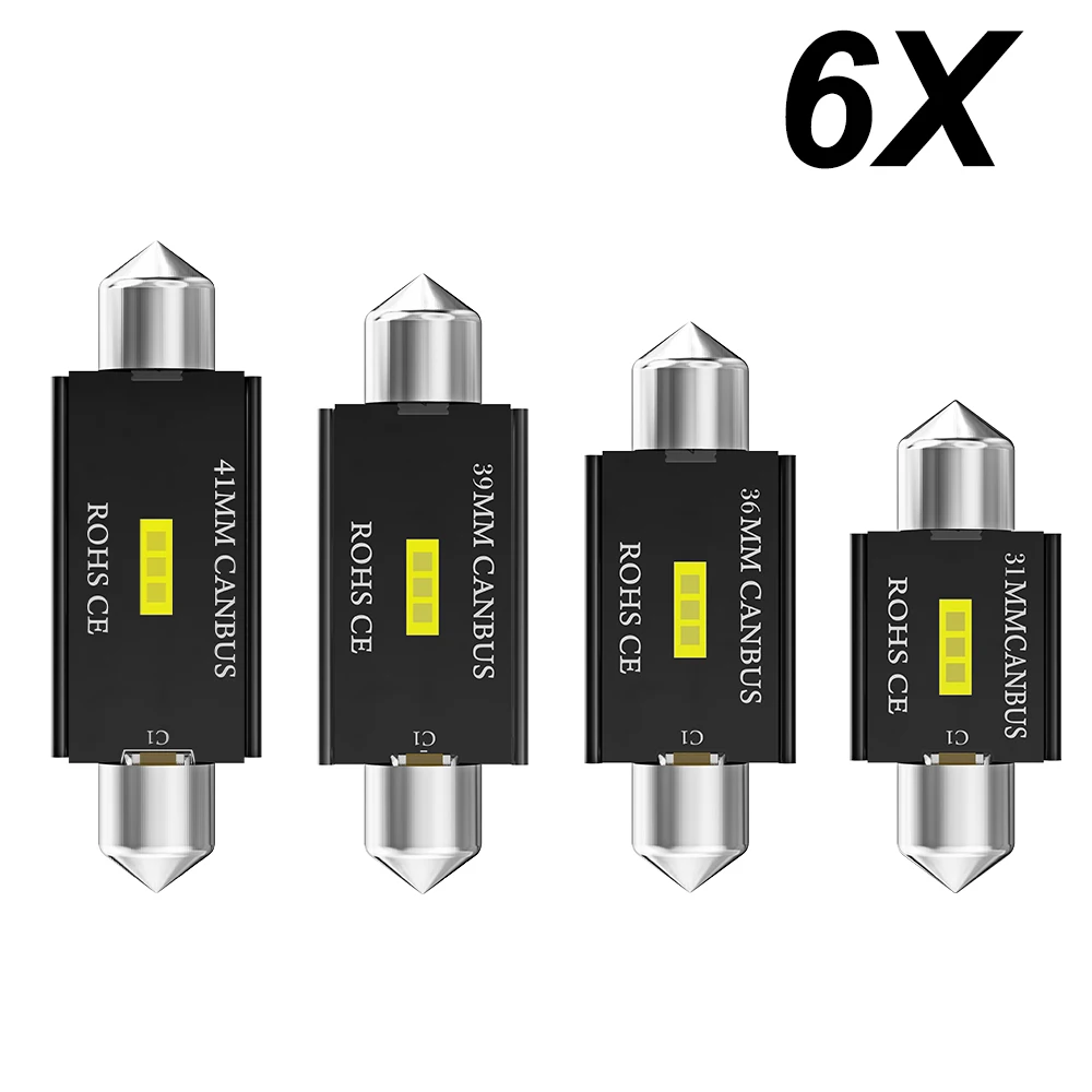 

6x C5W LED CSP 1860 Signal Lamp Canbus Bulb 31mm 36mm 39mm 41mm Festoon C10W LED Auto Interior Reading Dome Light White 12v 24v