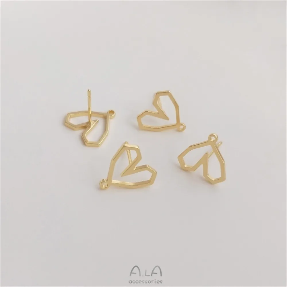 

14K gold-plated geometric heart-shaped frame with dangling earrings 925 silver pin earrings handmade diy love earrings