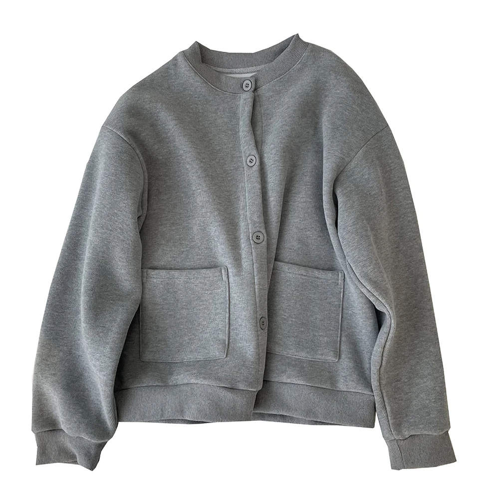 Модная серая бархатная бейсбольная куртка женские свободные пальто с круглым