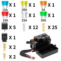 Car 12-Slot Wired Relay Block 6 Way Blade Fuse Holder 6 Way Relays 4 Pin 12V 40A Metallic Pins With Spade Terminals