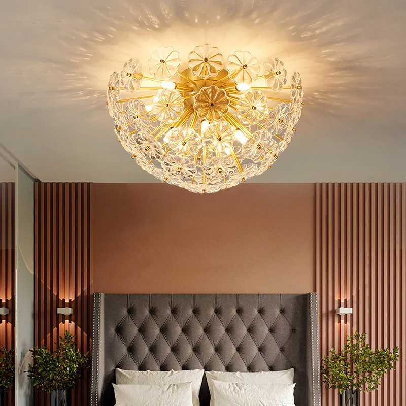 

Modern LED Crystal Ceiling Lights Creative Round Petal Living Room Bedroom Lighting Indoor Chandeliers Dining Study Ceiling Lamp