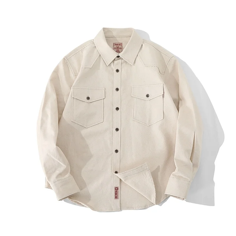 

Men's Western Shirt White Long Sleeves Thick Regular Fit Cowboy Workwear America Retro Clothing