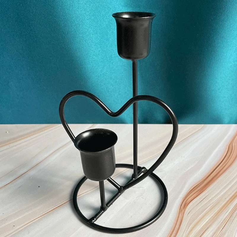 Mini Wrought Iron Candlestick Metal Heart Shaped Candle Holder Stand Decor for Romantic Dinner Wedding Birthday Party