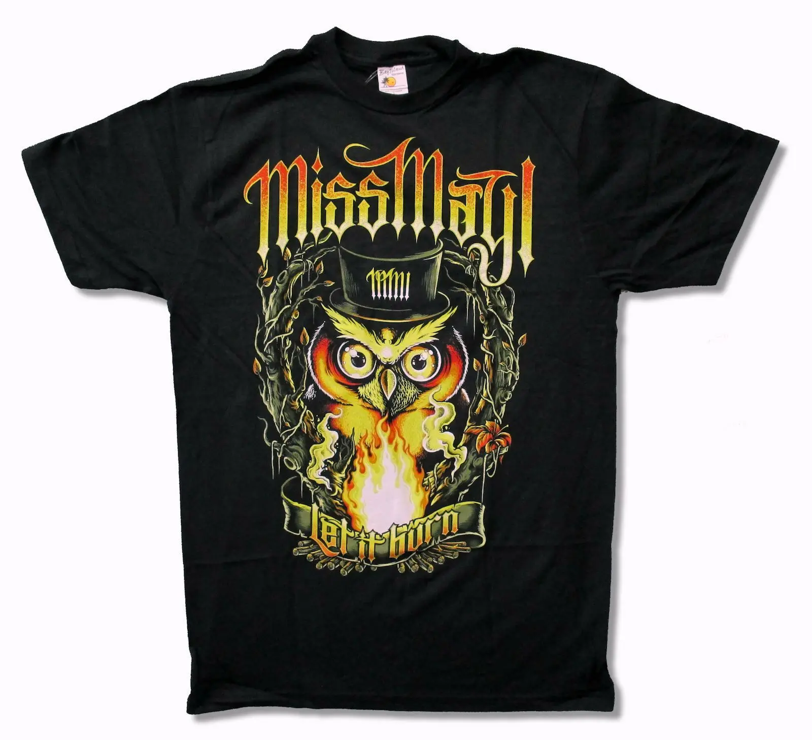 

Miss May I Owl Let It Burn Black T Shirt New NWT
