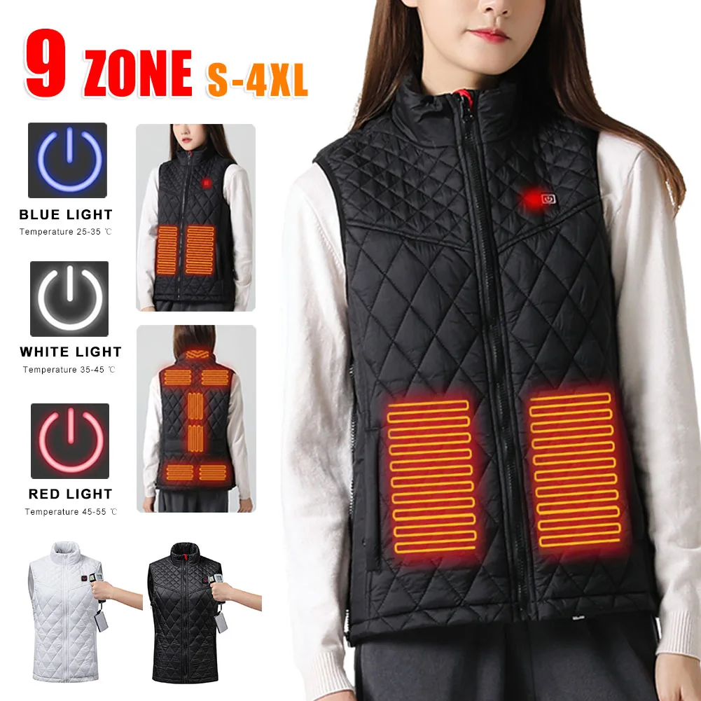 

9 Heating Areas Electric Heated Jacket for Women USB Charging Heating Vest 3Gear Smart Thermostat Winter Warm Outdoor Sportswear