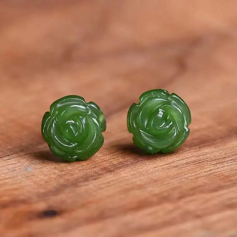 

Natural Jade Rose Green Jade Earring with 925 Sterling Silver Jewelry Earrings for Women Gold Earring Stud Earrings