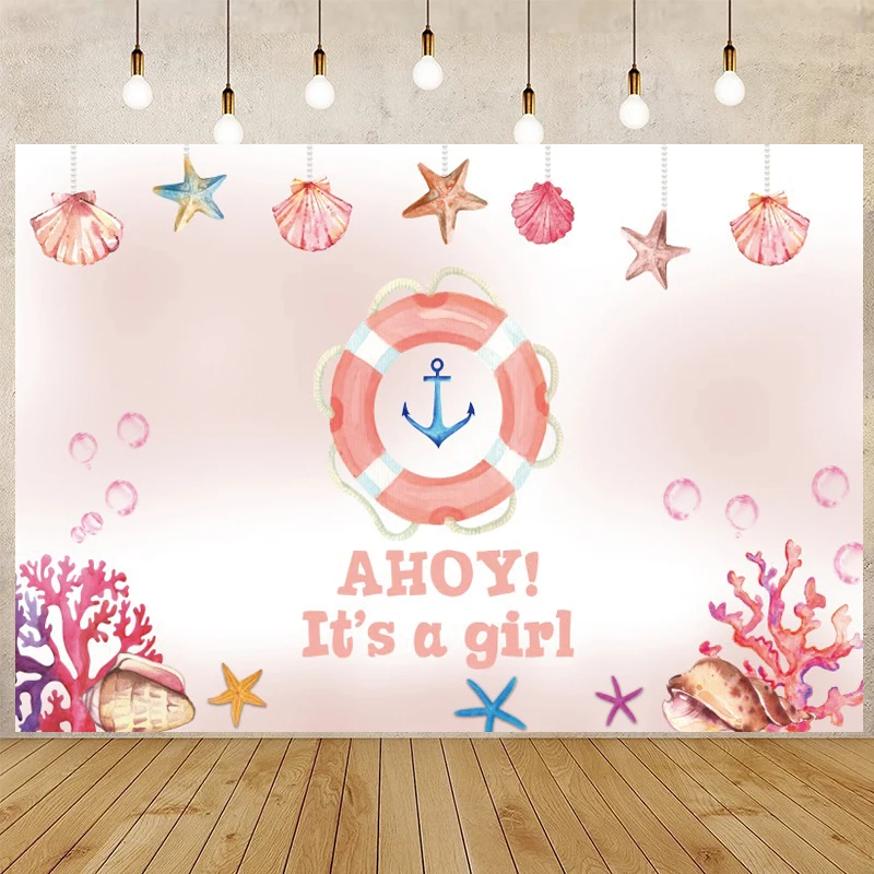 

Фон для фотосъемки Ahoy It's A Girl Priate с изображением морской звезды кораллов ракушек новорожденных принцесс вечевечерние НКА виниловые фоны для...