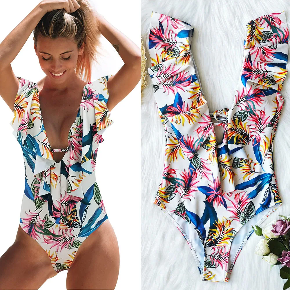 Женские слитные купальники на одно плечо асимметричные монокини с оборками