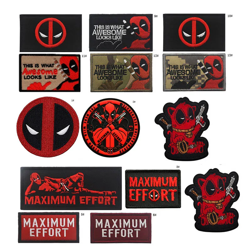 disney-deadpool-fastener-embroidery-sticker-marvel-red-slime-hook-and-loop-patches-maximum-effort-backpack-hat-armbands-decals
