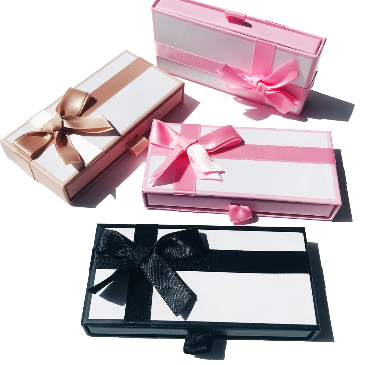 

3 Pcs Rectangular Magnet Bow Box Eyelash Packaging Gift Box Side Drawer Box