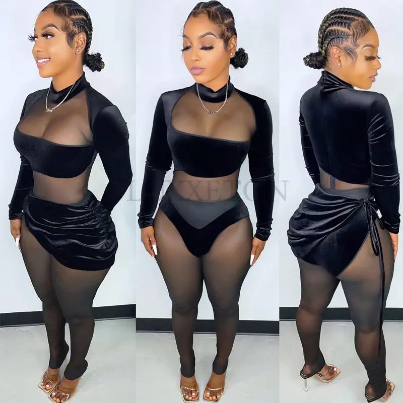 

Women Fall Long Sleeve Hollow Out Crop Top Drawstring Irregular Mini 2 Pieces Set Bodycon Sexy 2023 Streetwear Club Y2K