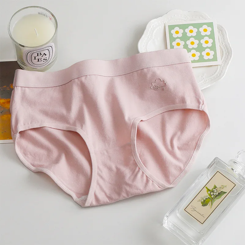 5pcs/batch, Women's Cotton Panties, Solid Color Panties Mid Waist Cotton Crotch Antibacterial Physiological Pants Women