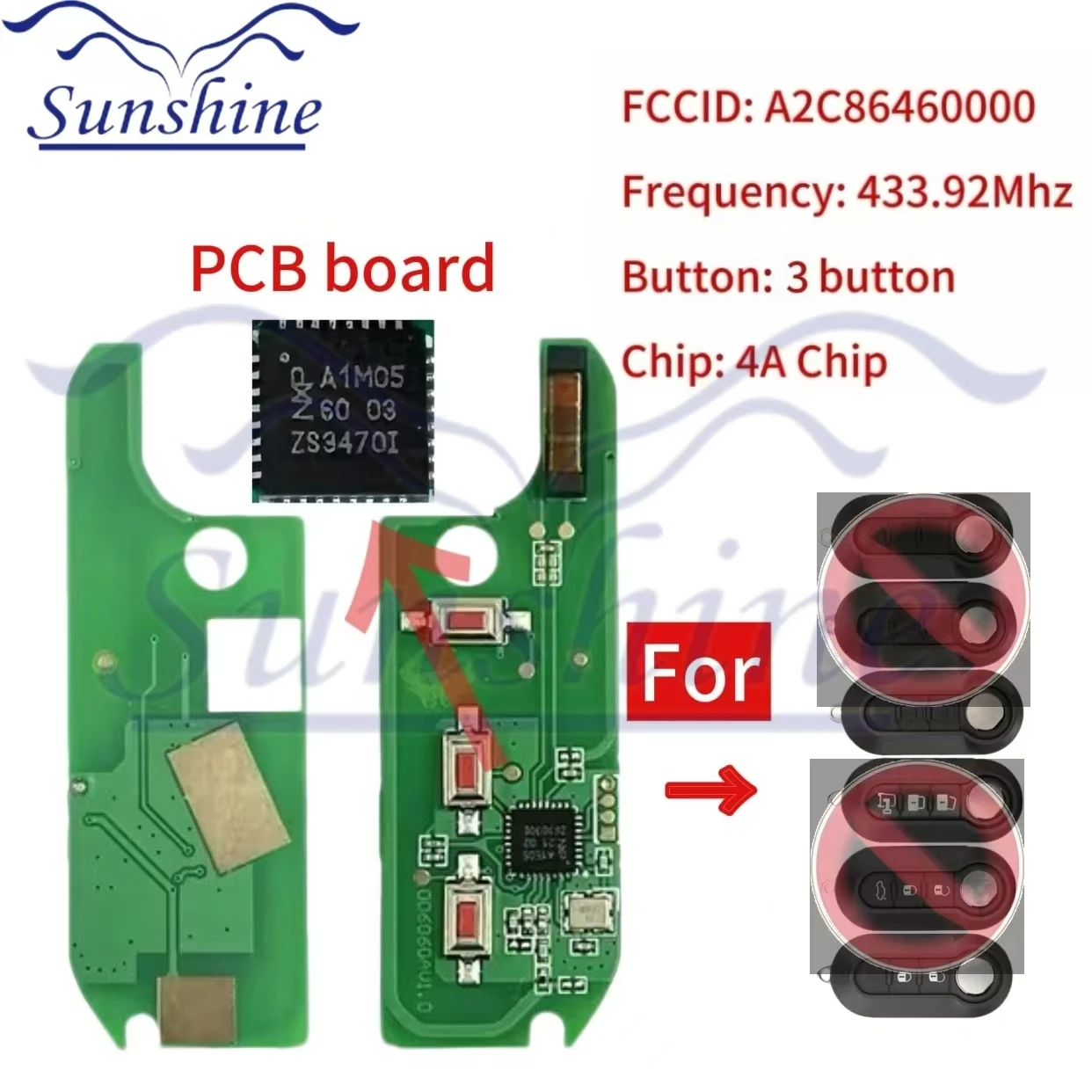 Sunshine PCB Aftermarket флип-дистанционный ключ HITAG AES 4A чип 433 МГц A2C 86460000 Брелок для Fiat Strada