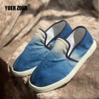 womens cloth shoes indigo dyeing plant dyeing hand woven scrims gradient cloth shoes hand sewn sole retro ethnic hanfu style
