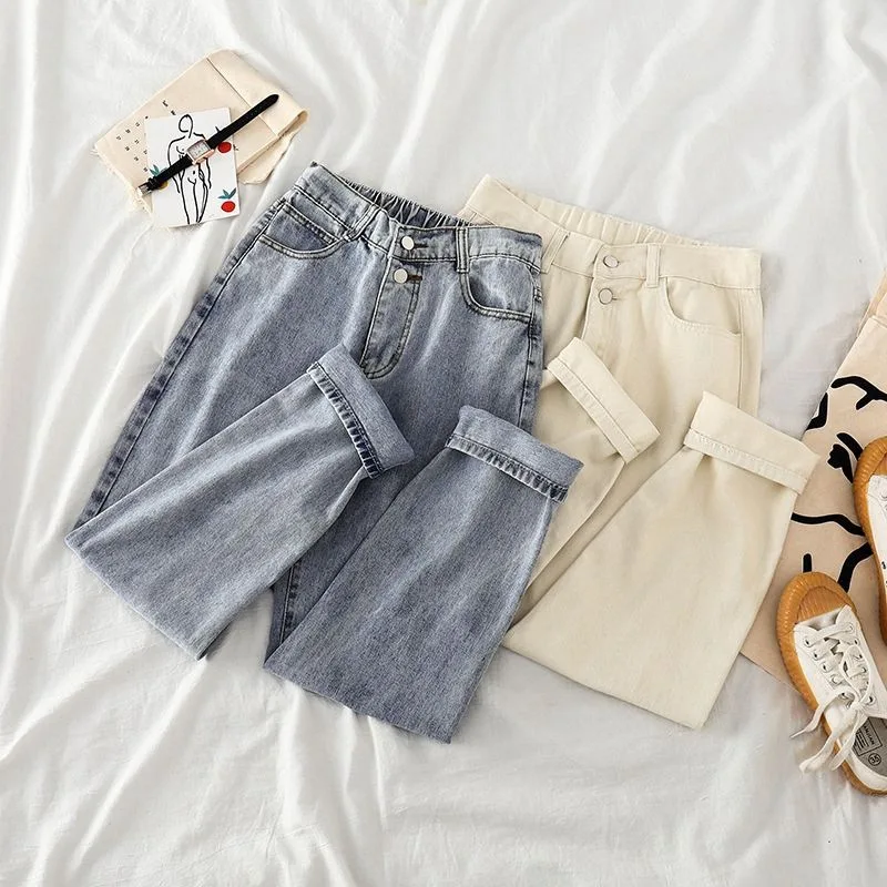 

Fashion Vintage Women Mom Boyfriends Khaki Jeans Loose Comfortable Harem Pants Straight High Waist Denim Trousers