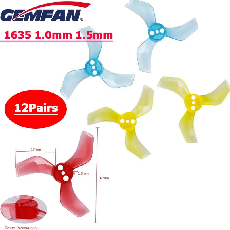 

12Pairs 24PCS Gemfan 1635 1.6X3.5X3 40mm 3-Blade PC Propeller 1mm 1.5mm for RC FPV Freestyle Tinywhoop Drones DIY Parts