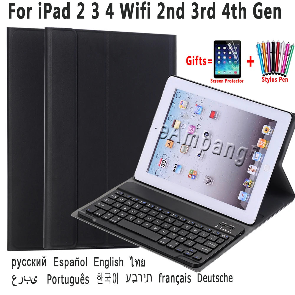 

For iPad 2 3 4 Wifi 2nd 3rd 4th Generation 9.7 A1460 A1430 A1395 Case with Keyboard Detachable Wireless Pu Leather Cover Shell
