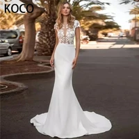 macdugal wedding dresses 2022 elegant o neck beach bride mermaid gown sexy chiffon sweep train vestido de novia civil for women