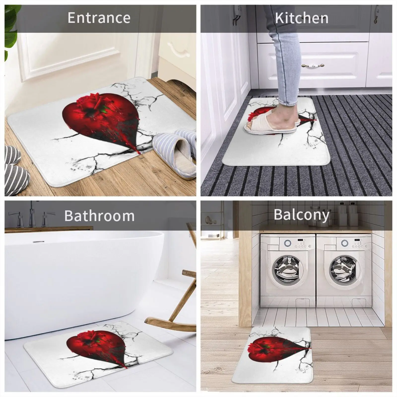 Коврик с раненным сердцем нескользящий коврик для двери водопоглощением сердца