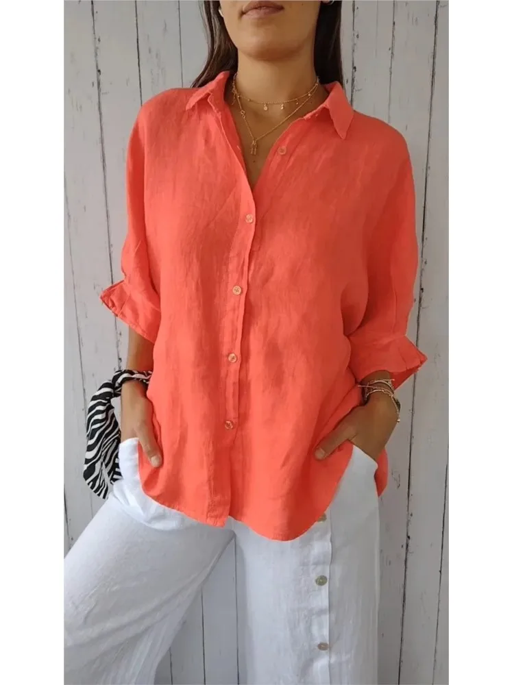 Женская блузка на пуговицах элегантная повседневная Свободная с V-образным