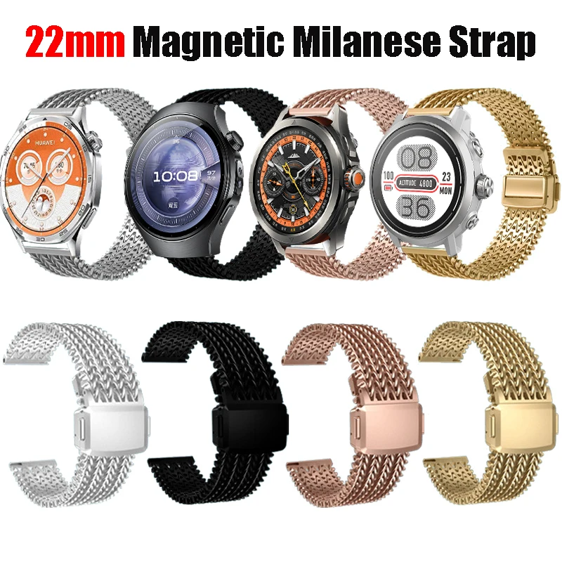 Фото Металлический ремешок 22 мм для Xiaomi Watch S4 S3 S2 S1 Sport Huawei GT5 GT4 GT3 Pro Магнитный миланский ремешок с петлей для Amazfit GTR 4 3 2 2E №1