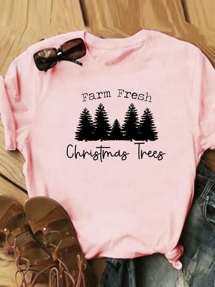 

Women Tree Watercolor Cute Fashion Female Merry Christmas Clothing T Print Graphic Tee Holiday New Year Casual T-shirts
