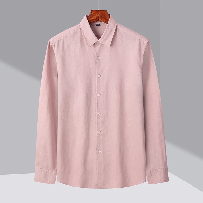 New Linen Shirts for Man Clothing Pure Color 52.1% Linen + 47.9% Cotton Shirt Men Long Sleeve Slim Fit Square Collar Comfortable