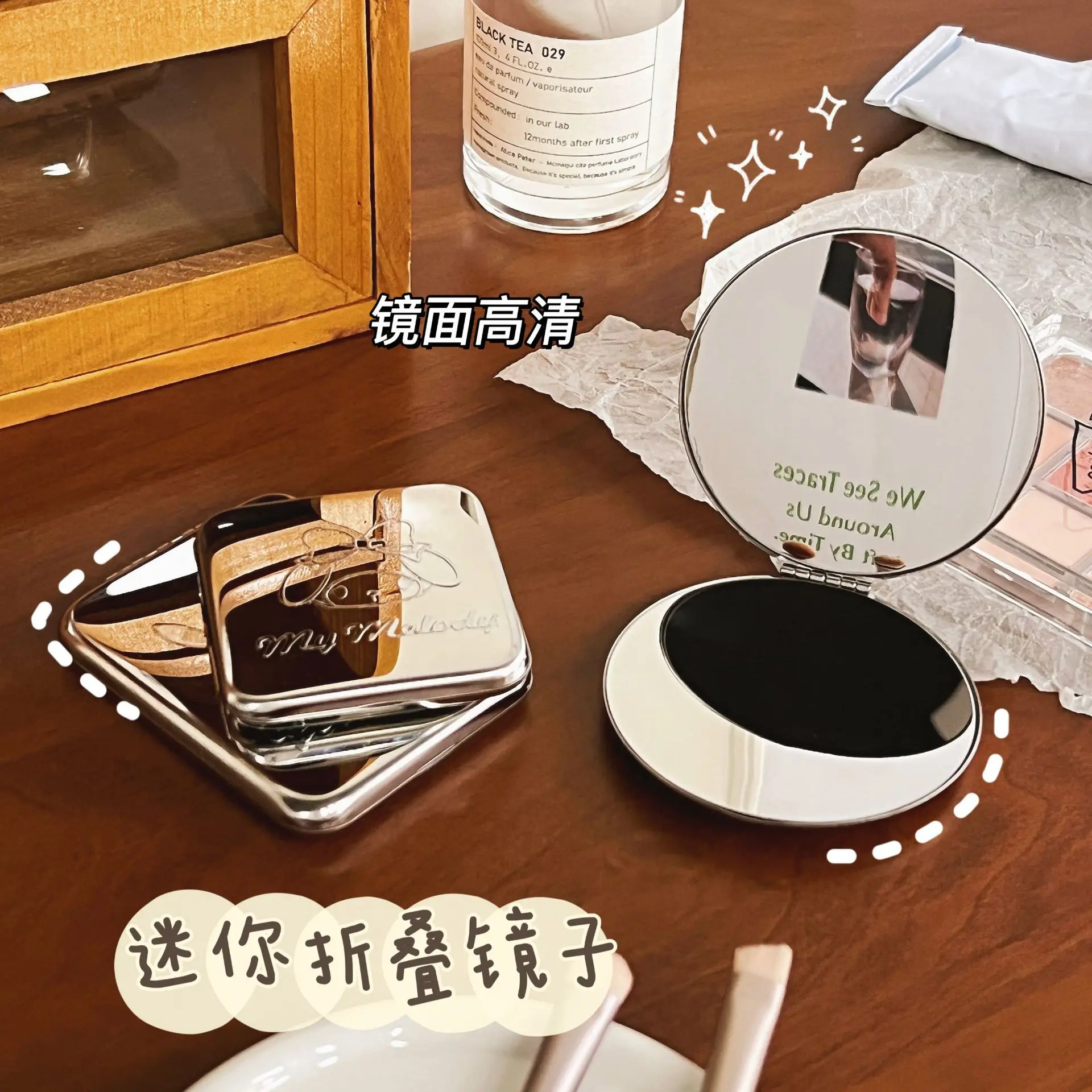 

Sanrio Stainless Steel Mirror Portable Hello Kitty Melody Cinnamoroll Sticker Double-Sided Folding Make-Up Makeup Mirror Student