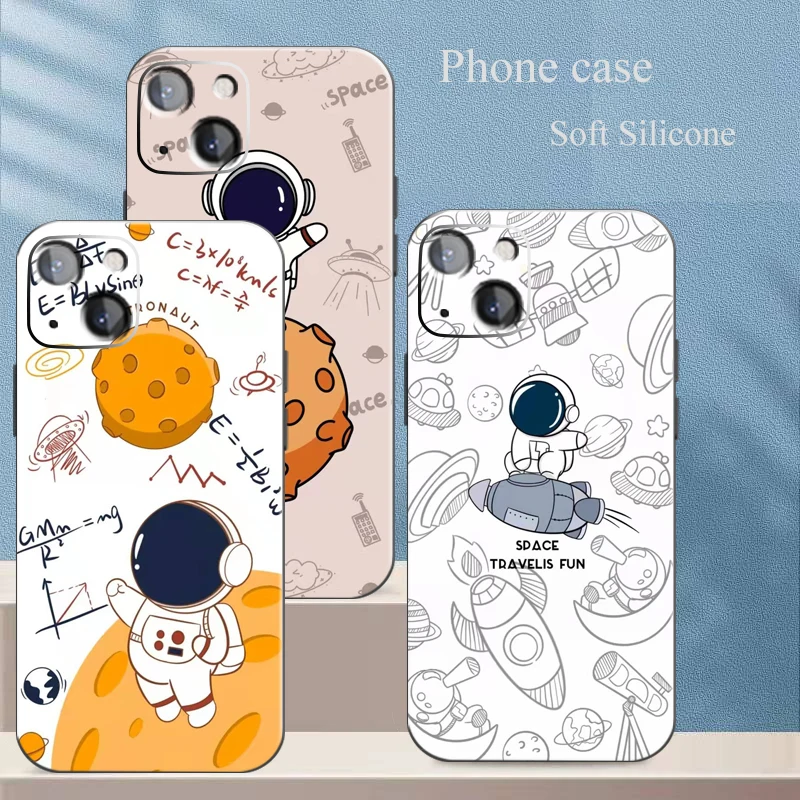 

Luxury Cartoon Space Astronaut Phone Case For iPhone 11 12 Pro Max 13 Mini XS X XR 7 8 Plus 6S Shockproof Matte Shell Soft Cover