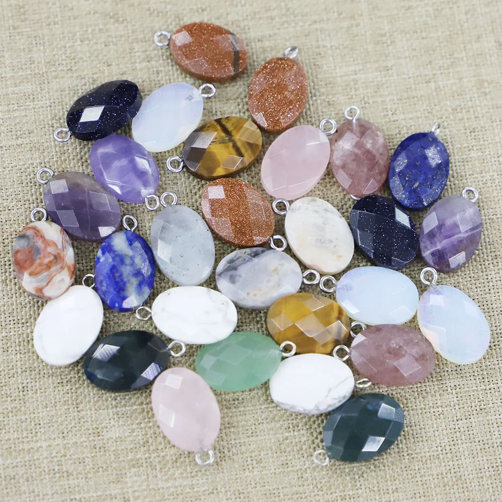 

Multicolor Natural Stone Faceted Necklace Pendant Oval Shape Reiki Charms DIY Fashion Jewelry Making Accessories Wholesale 12Pcs