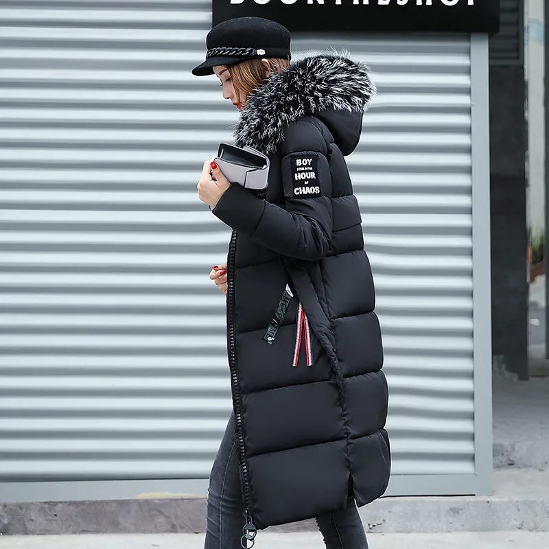 Winter Coat Women's Overcoming Down Cotton Jacket Korean Version Long Big Fur Collar Thickened Warm Cotton Coat Women