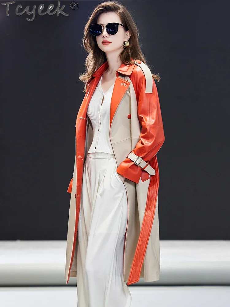 Tcyeek куртка из натуральной кожи женское пальто овчины Тренчи средней длины для