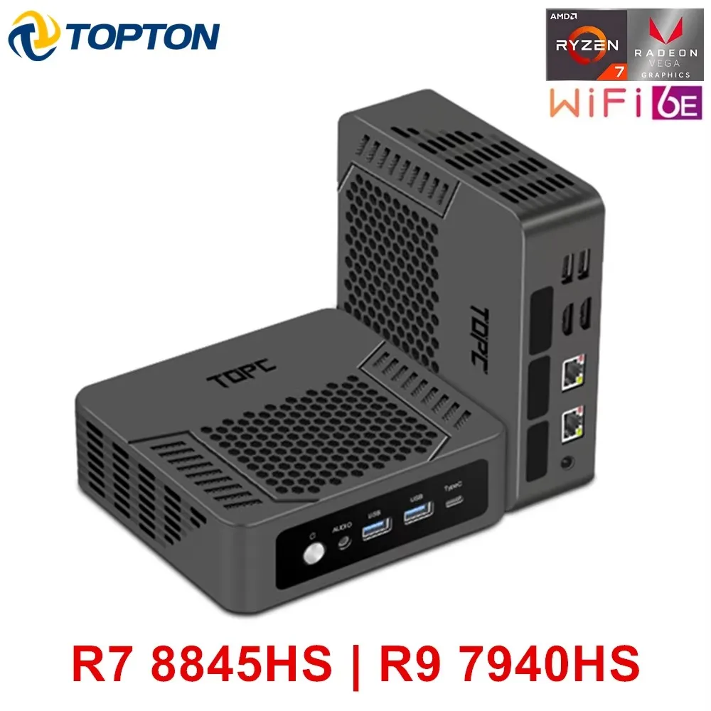 Новый дешевый мини-компьютер TOPC AMD Ryzen 9 7940HS R7 8845HS USB4.0 Dual LAN 2xDDR5 PCIe4.0 Windows 11 Pocket Gaming Mini