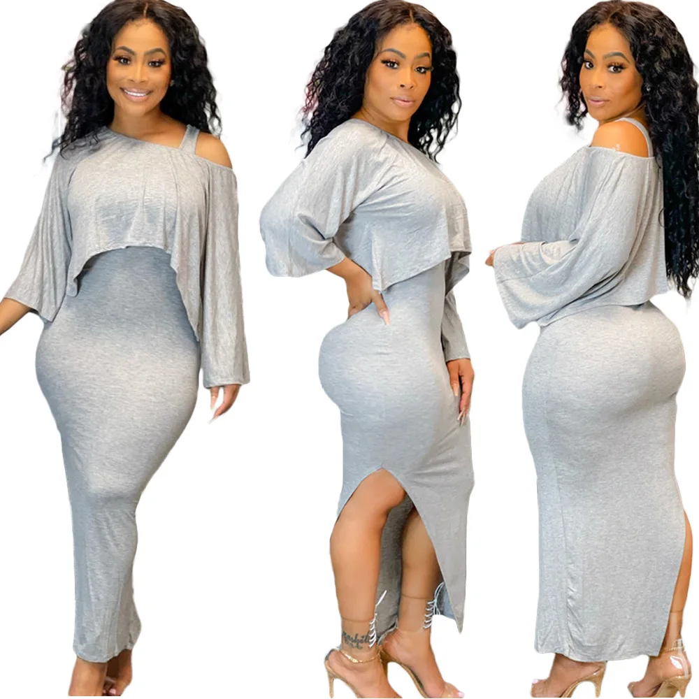 

Chiclover серая сексуальная одежда с открытыми плечами для женщин длинное платье вечерний комплект из двух частей классическая одежда оптовая ...