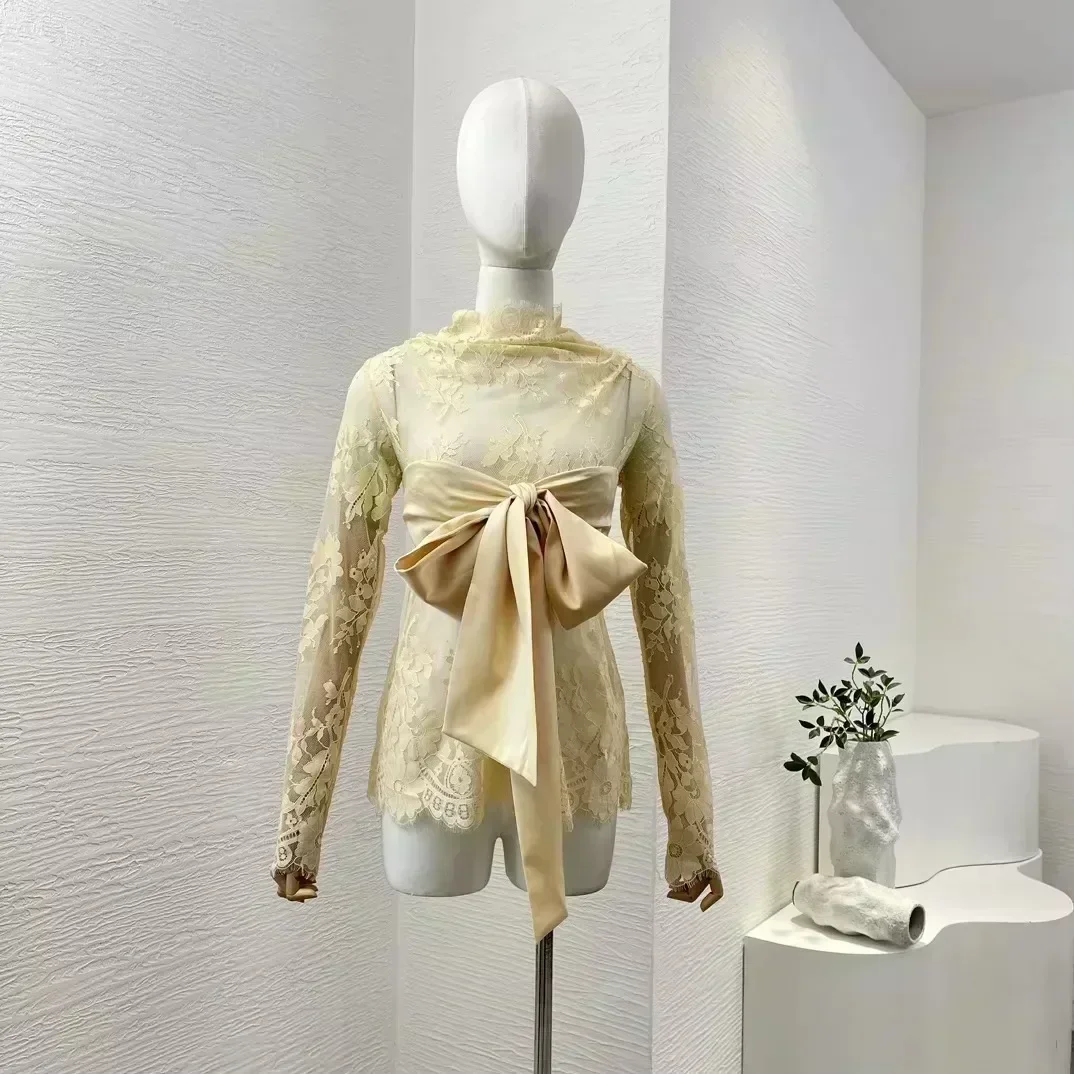 Бежевая 2024 новая винтажная высококачественная шелковая кружевная облегающая