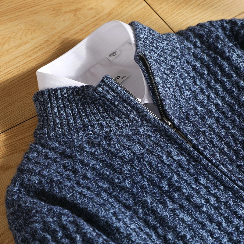100%  Wool Coat Men's Stand Collar Cardigan Autumn and Winter Thickened Cashmere Knitted Jacket  Fashion