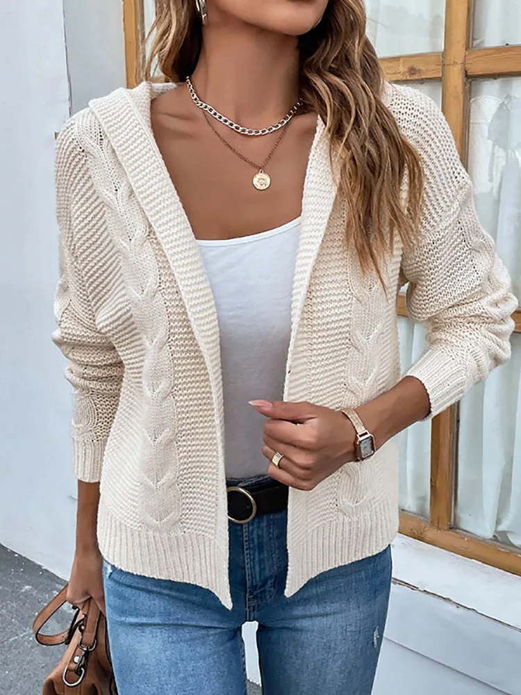 

Fashion Casual Women Knit Hoodies Coat Sweaters Solid Long Sleeve Cardigan Female Clothing Streetwear Soft Warm