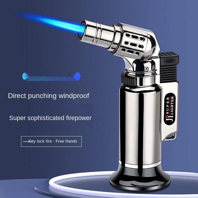 

New Metal Windproof Cigar Lighter High Jet Blue Flame Lighter Butane Gas Blowtorch Lighter Outdoor Barbecue Men's Tool