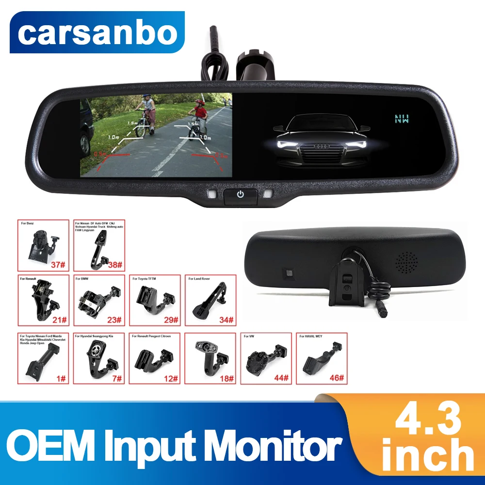 Зеркало заднего вида Carsanbo 800*480 HD-экран 4 3 дюйма фронтальная камера вход OEM