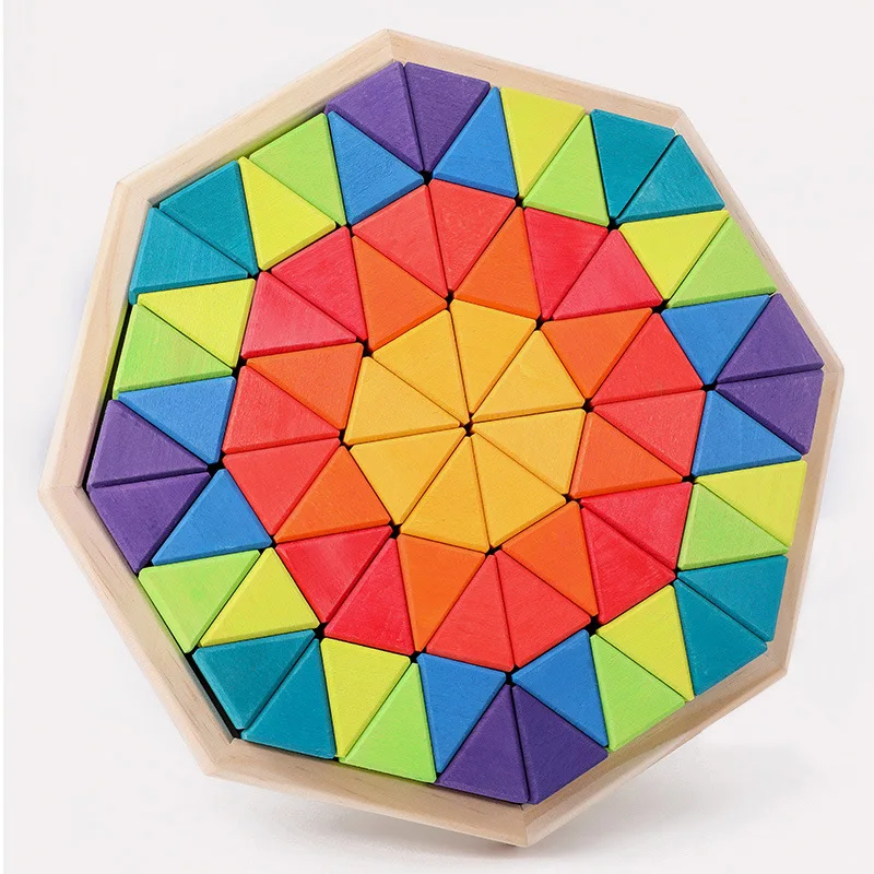 

72PCS Large Particles Triangle Rainbow Building Blocks Children's Educational Toys Creative Construction Spelling Stacked Toys