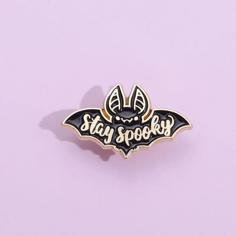 

Stay Spooky Punk Dark Wings Enamel Pin Metal Brooch Decorate Clothes Shirt Collar Lapel Black Badge Jewelry For Friends GIfts