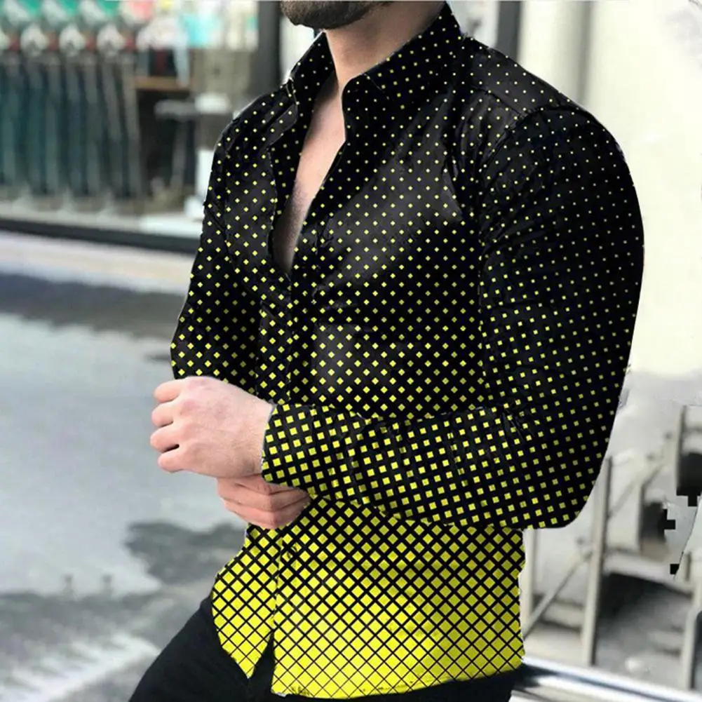 2022 Men's Long Sleeve Shirt Gradient Dot 3D Brand Printing Fashion Cardigan Single Breasted Spring Autumn Hawaiian Harajuku Top