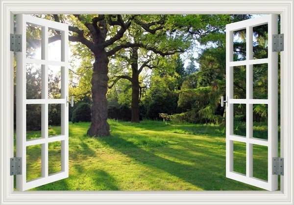 

Creative 3D False Faux Window Frame Fresh Forest Wallpaper Wall Sticker Window Mural Vinyl Bedroom Wall Decals Stickers