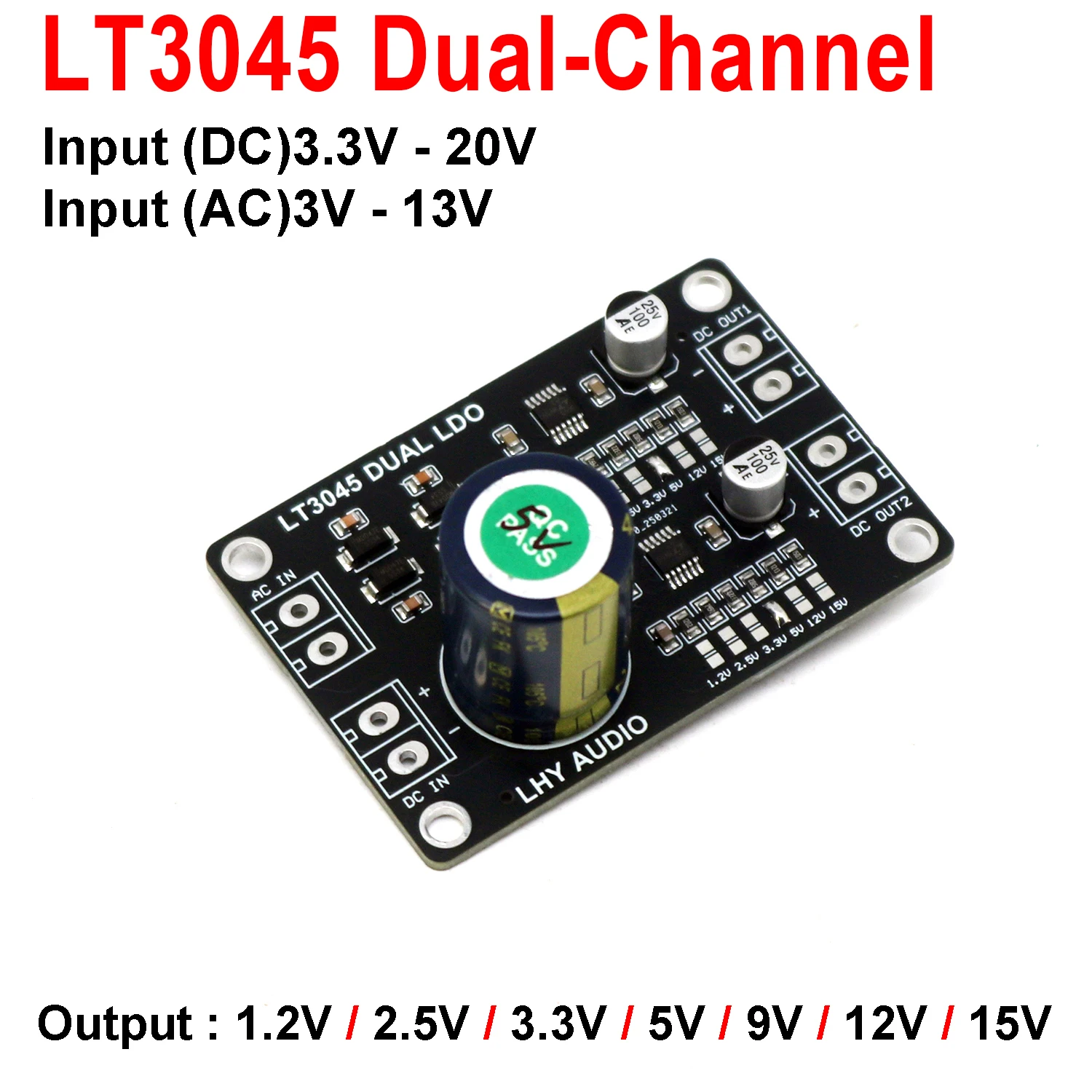 LT3045 Двухканальный радиочастотный линейный регулятор Источник питания переменного тока в 1,2 В 2,5 В 3,3 В 5 В 12 В 15 В Фильтр ЦАП Усилитель аудиодекодера