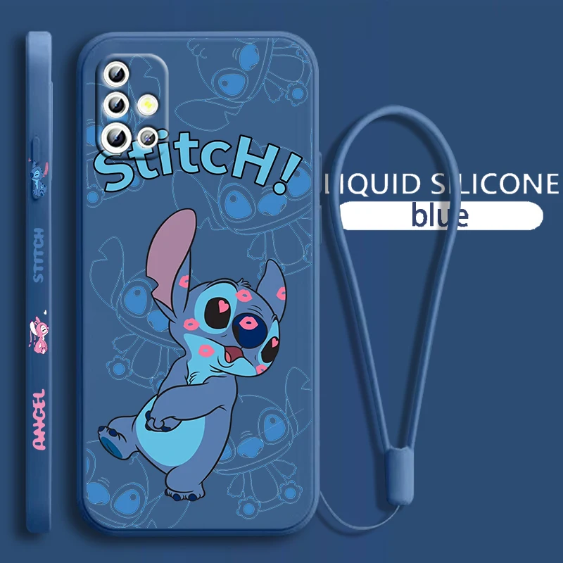 

Cute Stitch Lilo For Samsung Galaxy A71 A51 A81 A91 A41 A31 A21S A11 A01 A50 A30 A20S Liquid Left Rope Phone Case Coque Capa