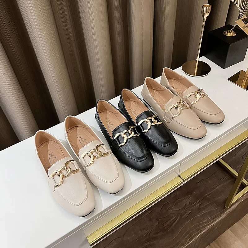 2023new Women's Summer Shoes Flat Loafers for Women Soft Comfortable Square Toe Leather Office Business Ladies Shoes Drive Shoes