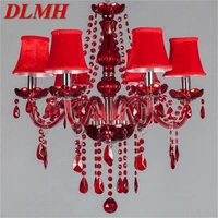 dlmh european style chandelier red pendant crystal candle luxury led light fixtures modern indoor for home living room
